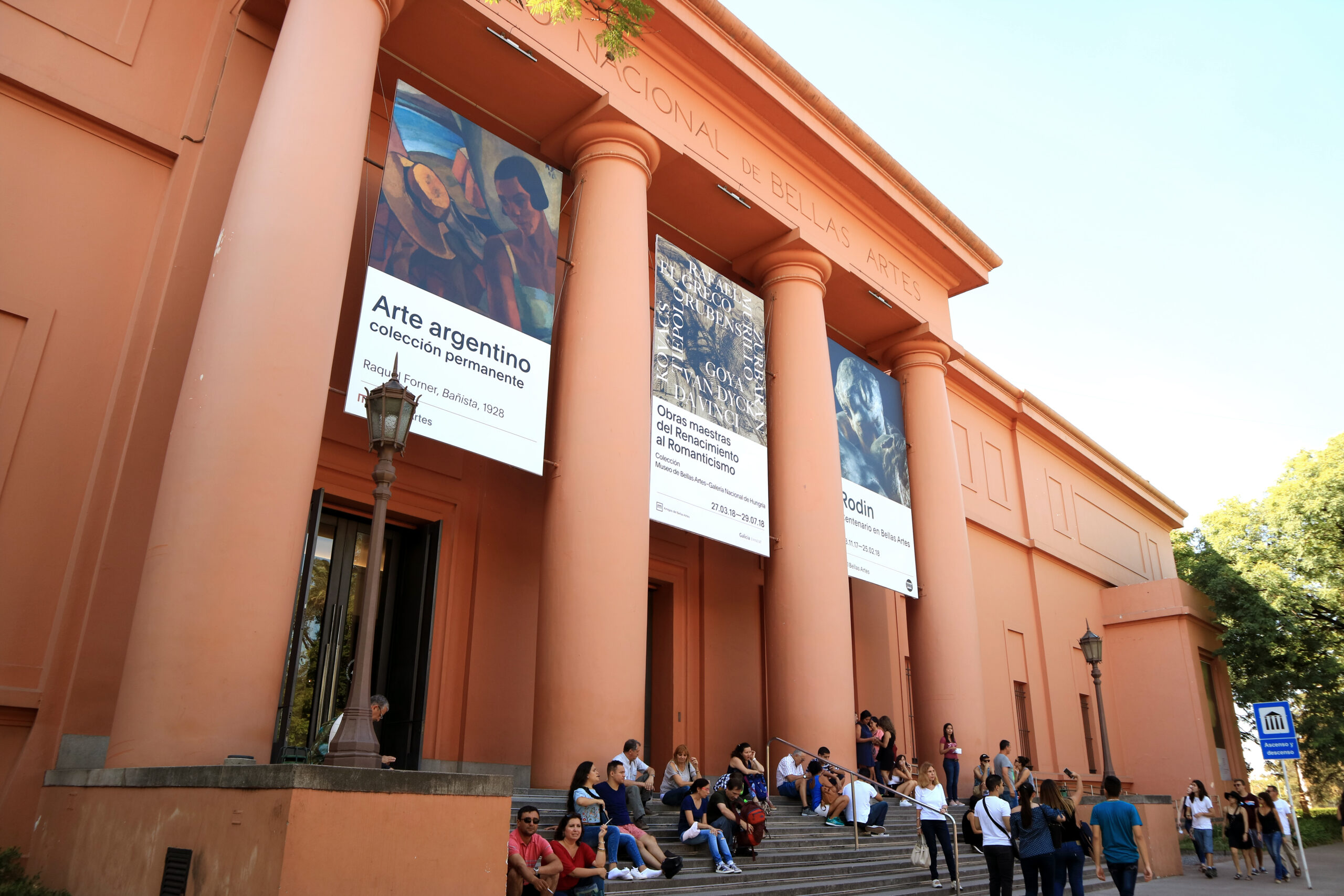 Buenos Aires, Argentina - March 30, 2018 : Stunning Facade of the National Museum of Fine Arts or Museo Nacional de Bellas Artes with Many Visitors